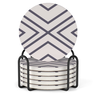 Round 6 Piece Coaster Set With Holder