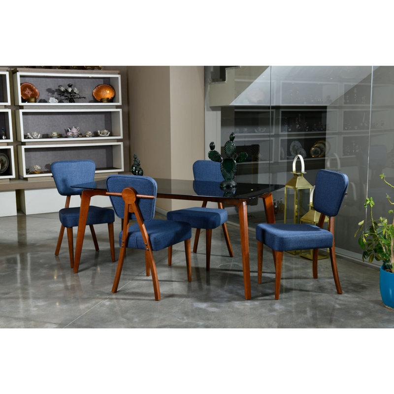 Ensemble repas pour quatre personnes, Noyer / Bleu