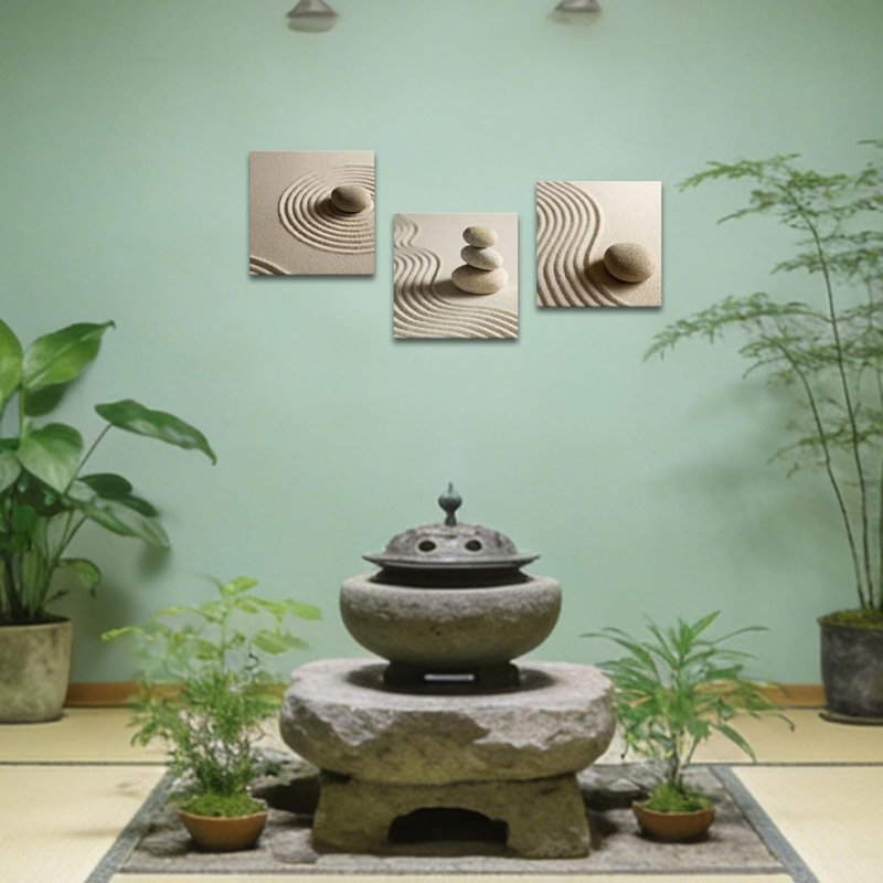 Art zen sur toile sable et pierre, 12 x 12 pouces, 3 pièces, beige