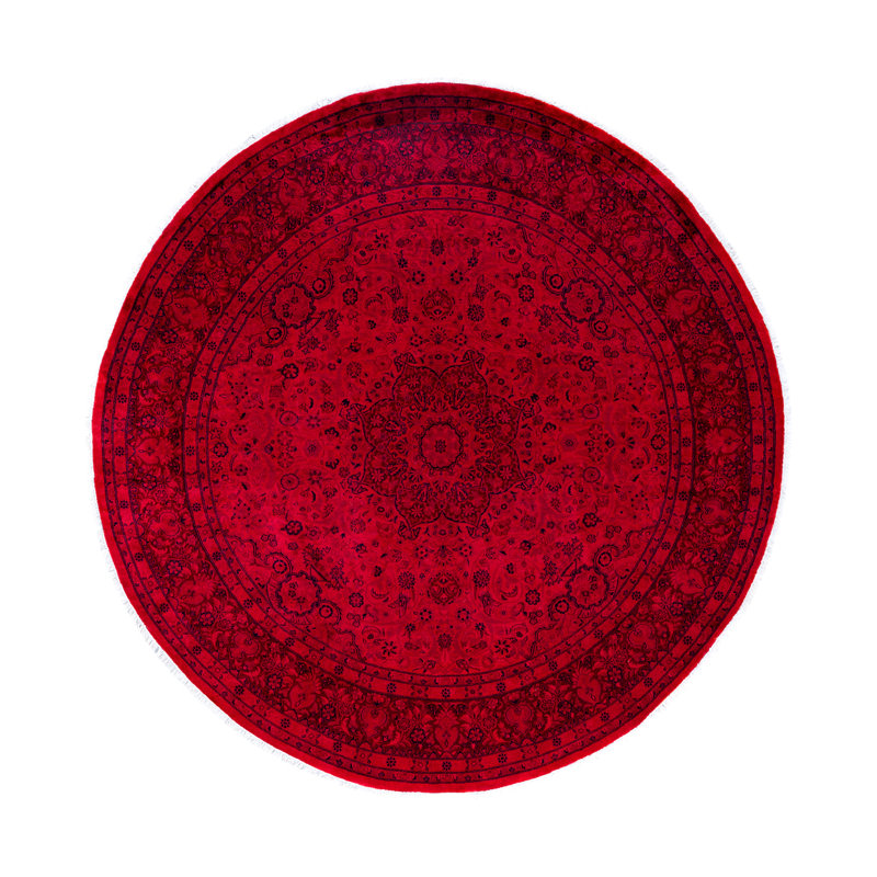 Tapis rouge contemporain en laine noué à la main 8 pi 1 po x 8 pi 3 po Cairns