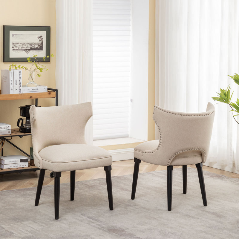 Dominique Fabric Dining Chairs with Rubberwood Legs, Nature