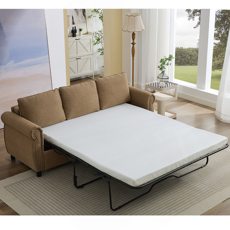 81.5-Inch 2-In-1 Queen Convertible Sleeper Sofa Bed With Memory Foam Mattress For Living Room And Apartment Use, Brun