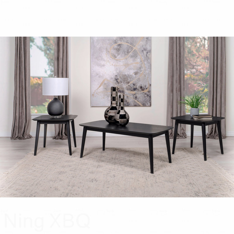 3-Piece Black Rectangular Coffee Table Set