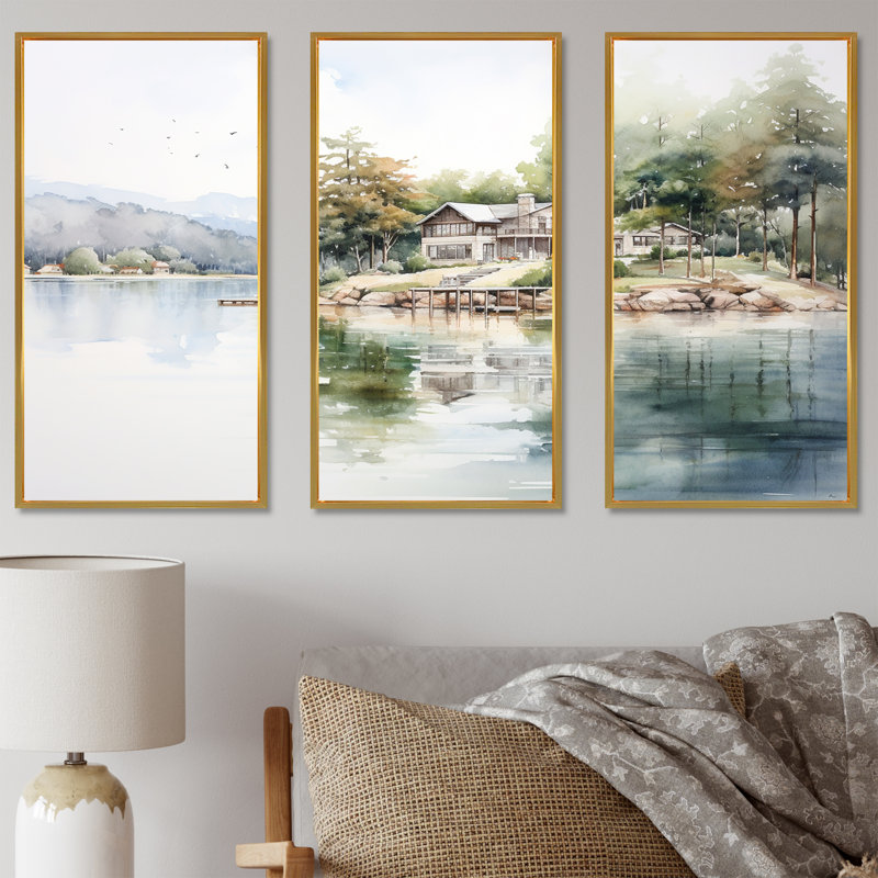 Ensemble d'art mural Lake House, Cadre flottant doré, H 28 po x l 36 po x P 1 po
