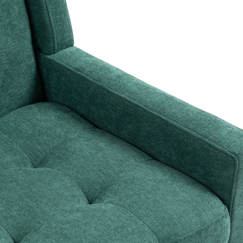 Fauteuil capitonné à dossier large rembourré, Lin vert foncé