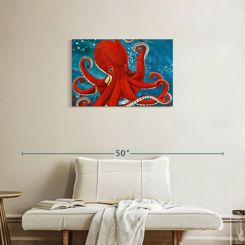 Brampt Vibrant Red Octopus, 20" H x 30" W