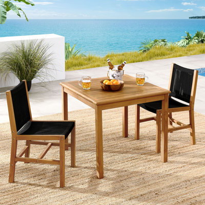 Vienna 3-Piece Outdoor Patio Teak And Rope Dining Set With Armless Chiars In Natural