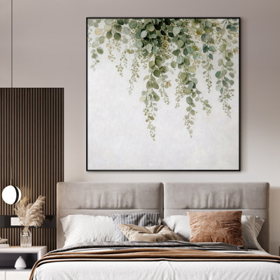 Très grand art mural imprimé sur toile - Vigne suspendue vert sauge, décoration de salle de bain botanique minimaliste - "Assemblage requis du cadre (cadre non fini)"