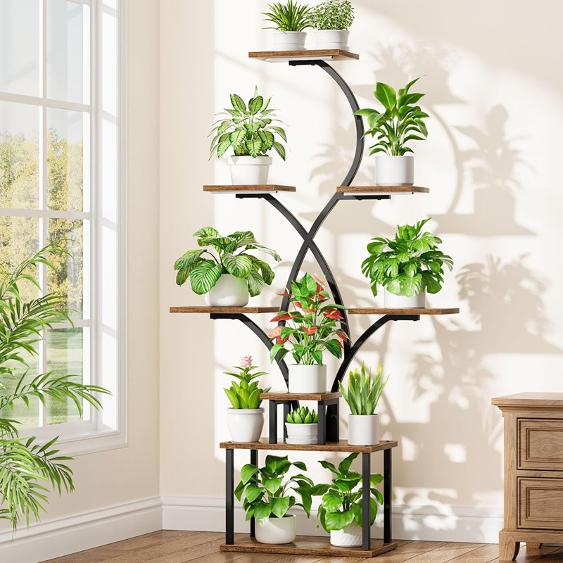 Support pour plante d'intérieur 62 po avec lumières de culture, support à 8 niveaux en forme de pointes pour le salon, le patio et le balcon