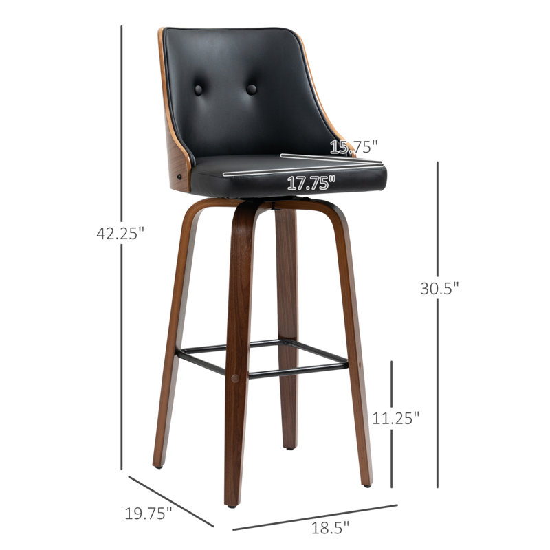 Homcom Bar Height Bar Stools, Pu Leather Swivel Barstools With Footrest And Tufted Back, Set Of 2