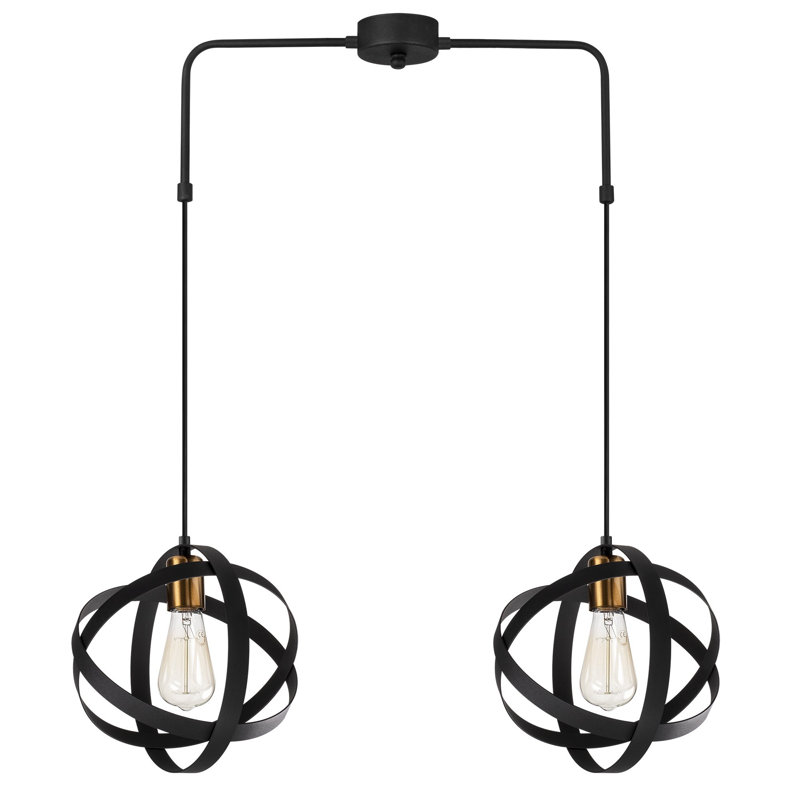 Luminaire suspendu géométrique 1 lumière Kason, Noir/bronze, 2 lumières
