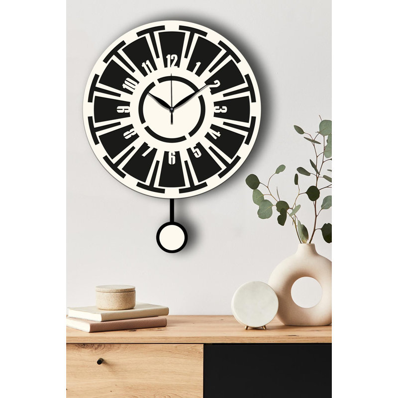 Horloge murale élégante élégante, crème et noire, 15,4 po x 19,7 po | Fabrication 100% bois aggloméré, épaisseur: 0,1 pouce | Décoration élégante pour le salon, la chambre à coucher et le bureau, design moderne avec attrait intemporel