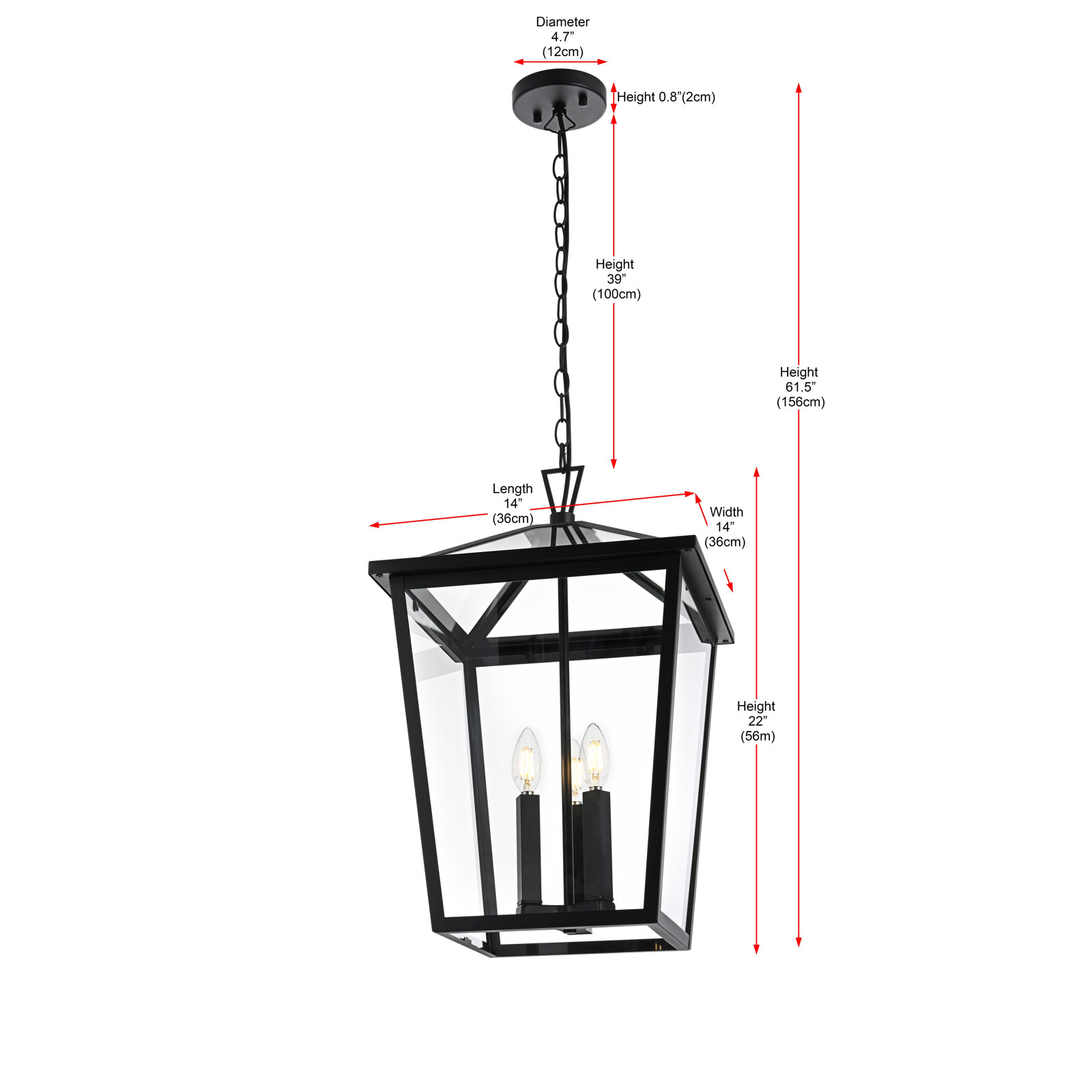 Miyashiro Outdoor Pendant in Black, 22" H x 14" W x 14" D