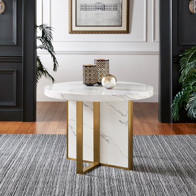Roman Round Faux Marble Top Metal Base Dining Table