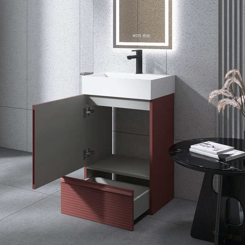 Meuble-lavabo autoportant moderne rayé 20 po avec lavabo en céramique