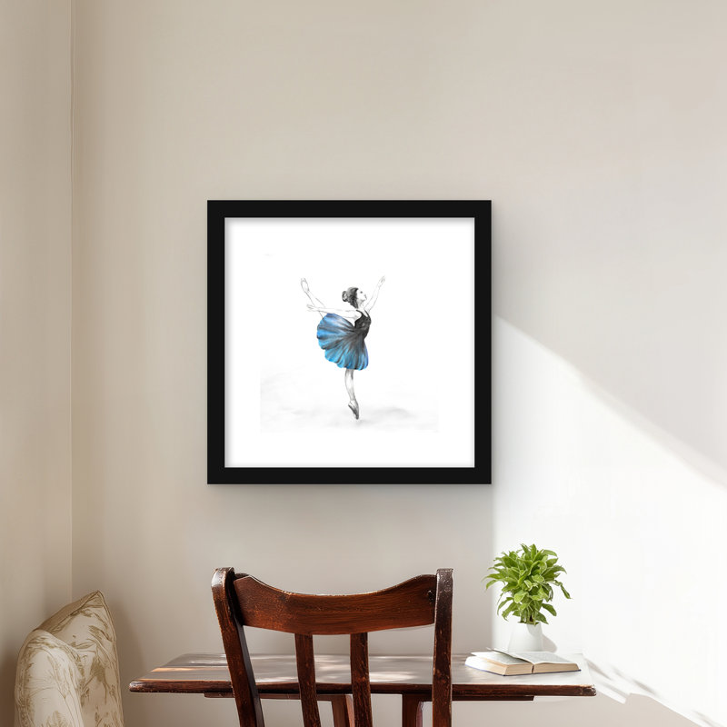 Petite ballerine bleue - Reproduction matte encadrée blanche pour la décoration, H 16 po x l 16 po
