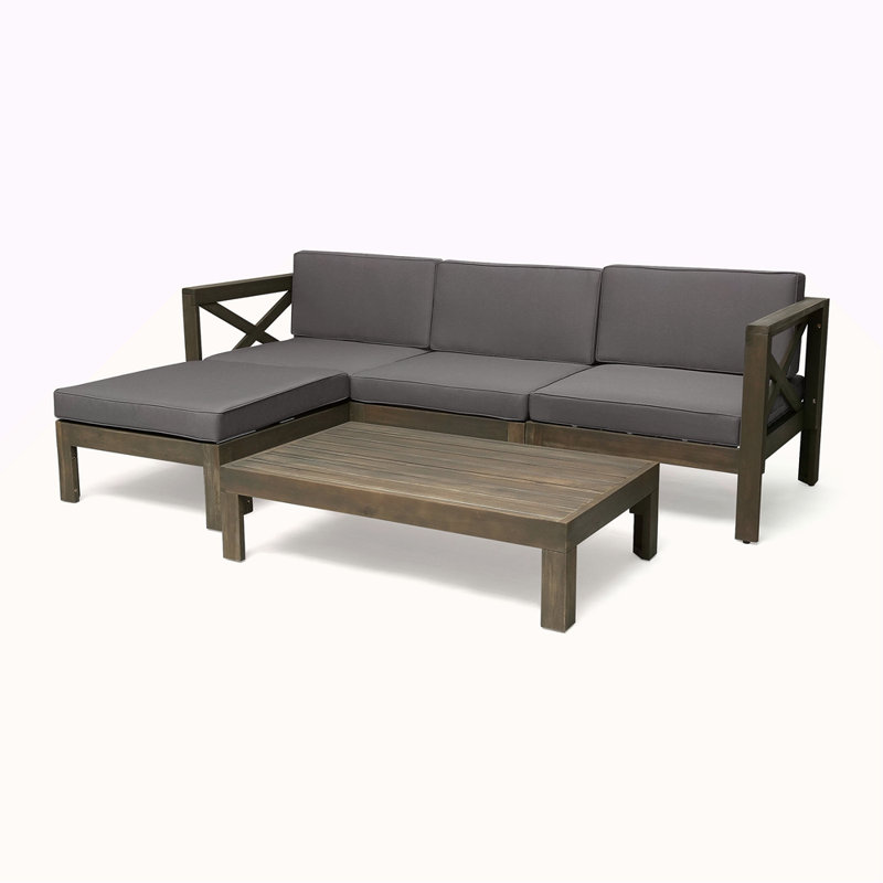 Lshape Sofa Set, Gray Cushion/Dark Brown Frame