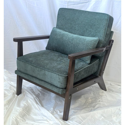 Chaise de salon simple Mid-Century avec coussin lombaire et accoudoirs droits en bois