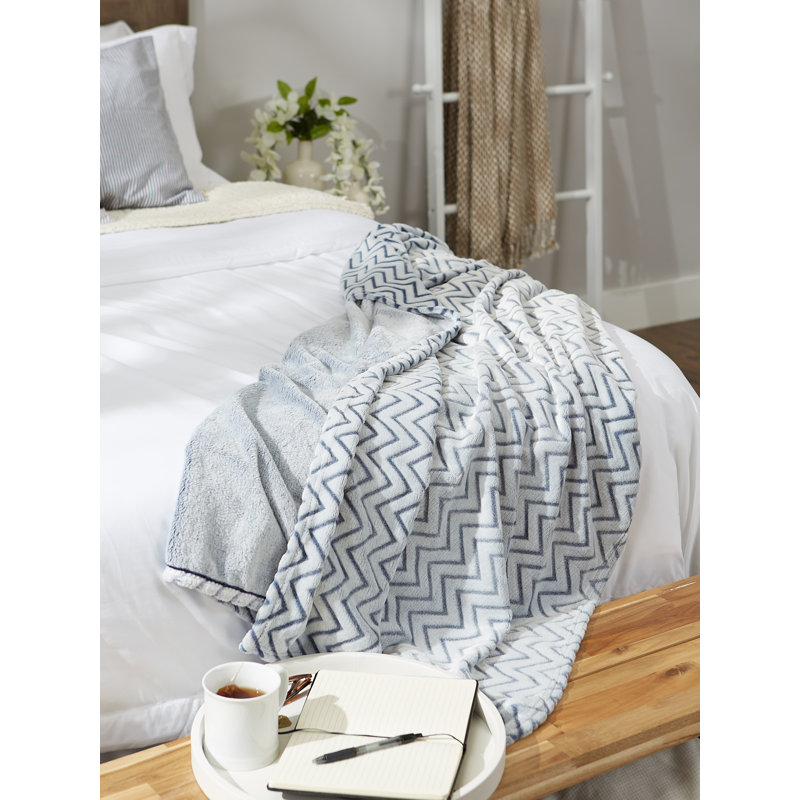 Jeté en peluche Chevron, Bleu
