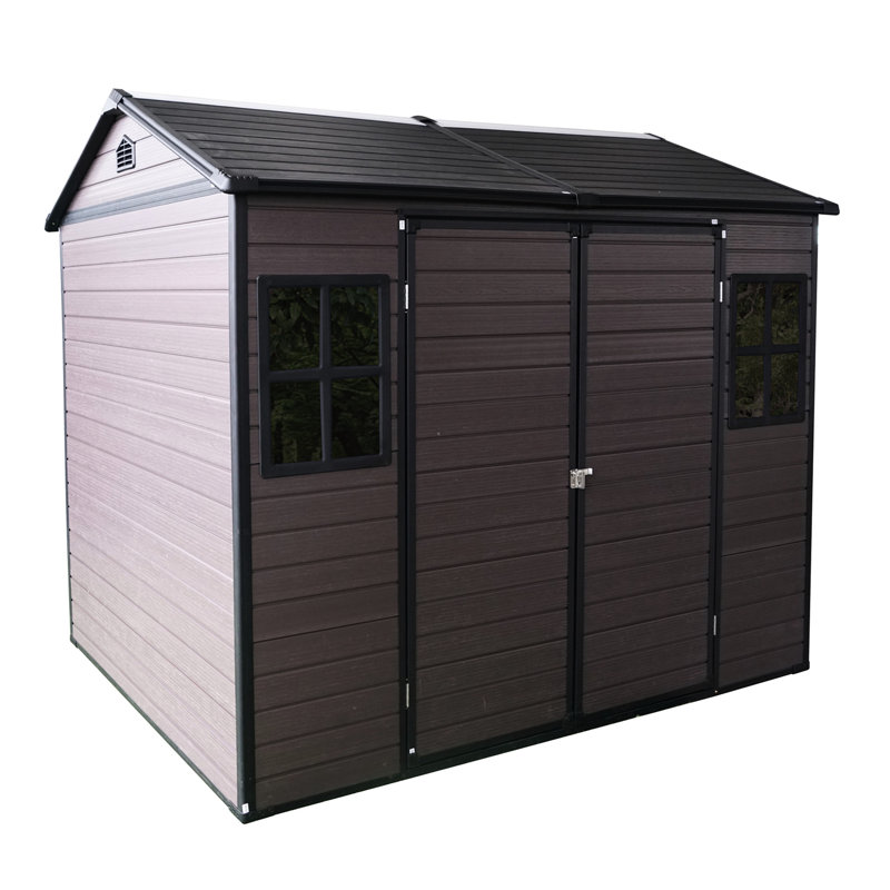 8X6 Ft Resin Outdoor Shed With Lockable Door, Waterproof Floor, Two Windows For Backyard  Brown Garden - Windows, Door Patio,