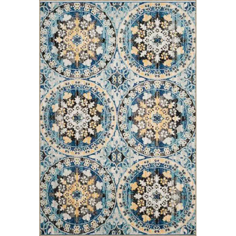 Tapis bleu lavable à motif géométrique, Sous-tapis rond 3 pi 11 po inclus