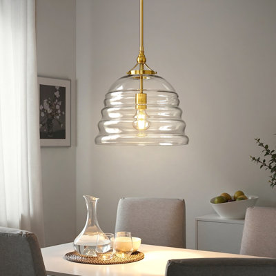 Suspension pour îlot de cuisine de 31,5 cm (12,4 po) à lumière, intensité variable, avec dôme en verre côtelé.