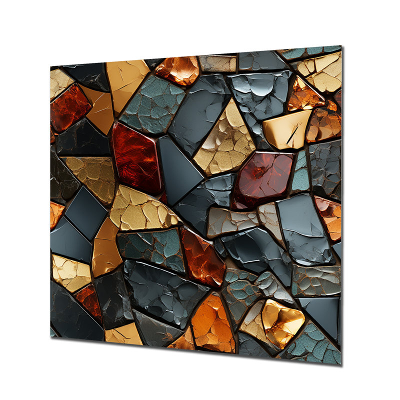 Cubic Mosaic Marble Tiles II - tuile abstraite, art mural en métal, H 16 po x l 16 po