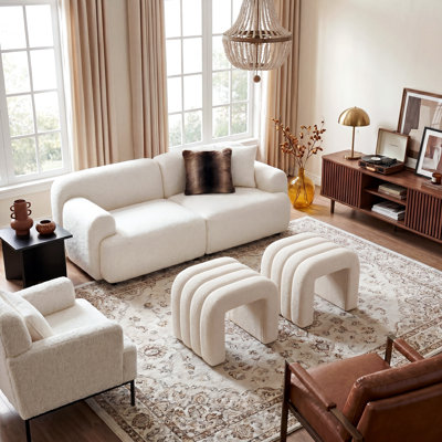 Rienna 19.3" Wide Modern Channel-Tufted U-Shaped Ottoman