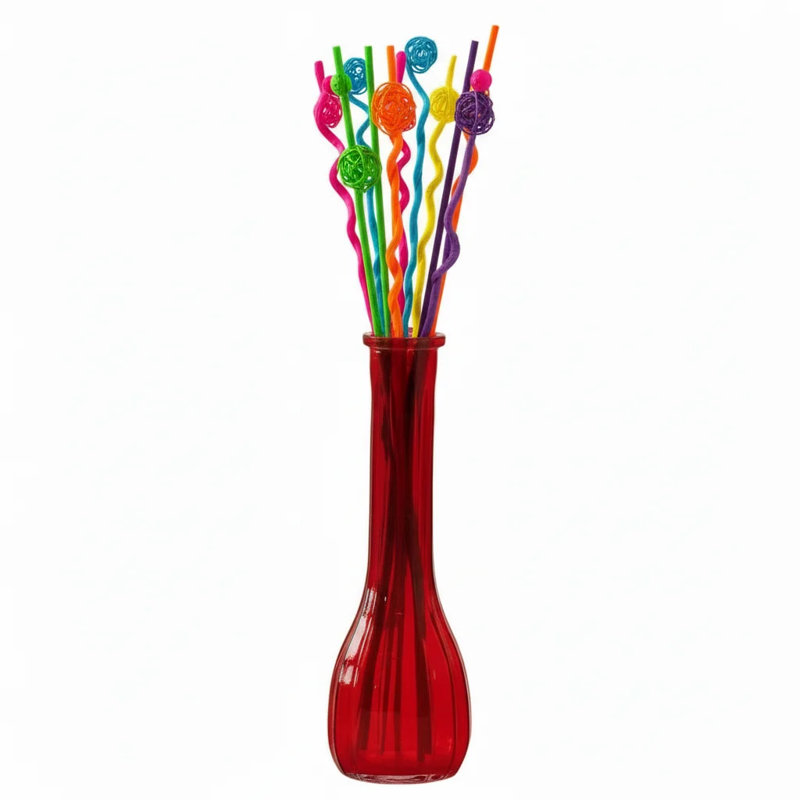 Ribbed Bud Vase, Red, 3" H x 3" W x 8.5" D
