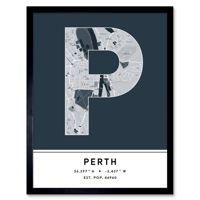Perth UK City Map Perth UK Navy by Wee Blue Coo - Single Picture Frame Typography
