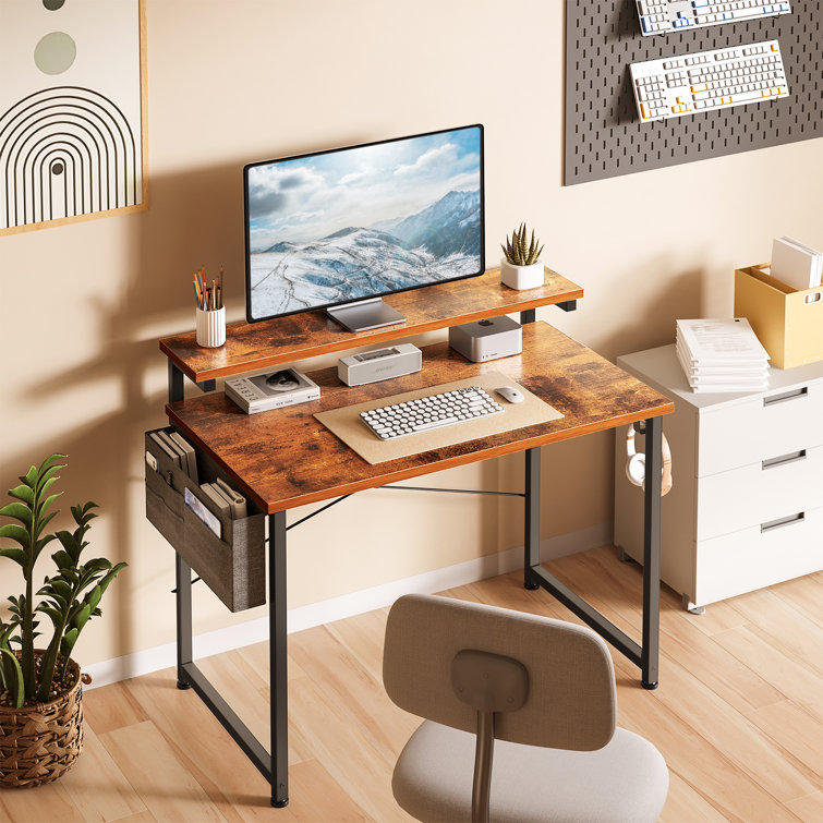 ODK Computer Desk with Adjustable Monitor Shelves, 55 inch Home Office Desk  with Monitor Stand, Writing Desk, Study Workstation with 3 Heights (10cm,  13cm, 16cm…