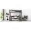 Lit mezzanine double avec bureau en U, tiroirs et tablettes de rangement, brun antique