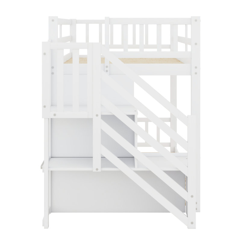 Lit superposé au plancher avec rangement, Blanc