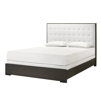 Contemporary Upholstered Queen Panel Bed With Head, Gray And Beige Look Size Headboard,
