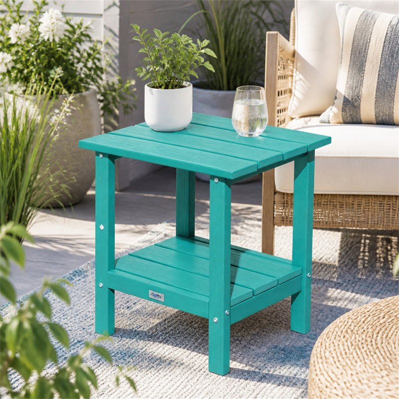 Table basse d'extérieur en PEHD, bleu lac