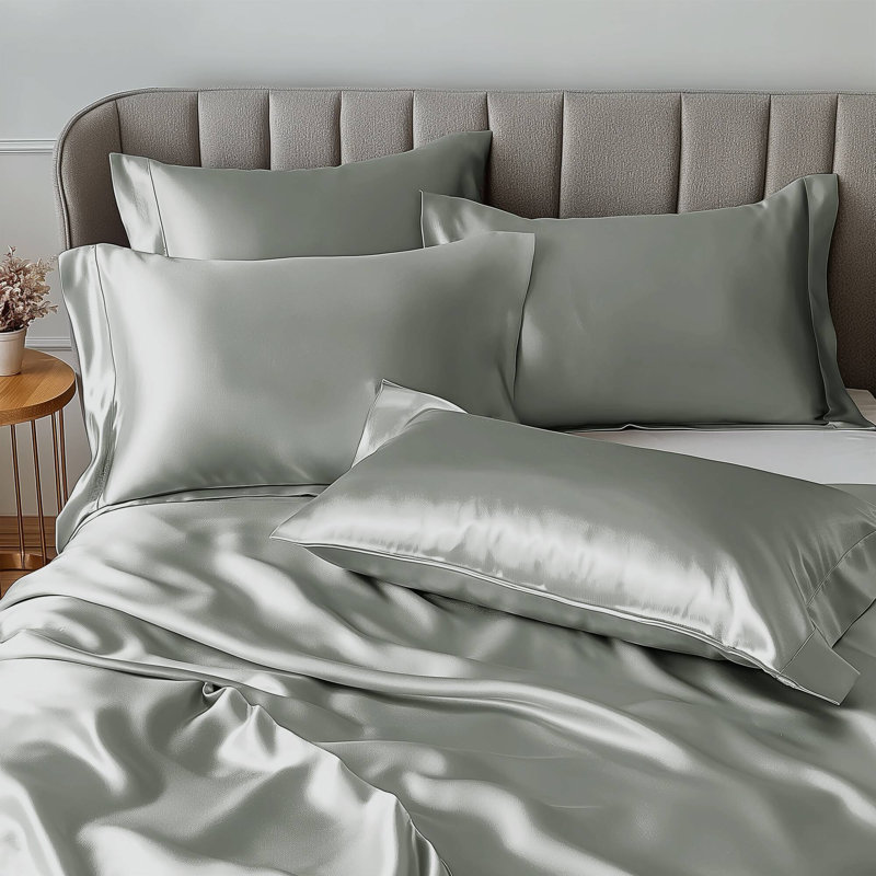 Satin Wrinkle Resistant Luxury Sheet Set, Gray, California King Sheet Set + 4 Standard Pillowcases