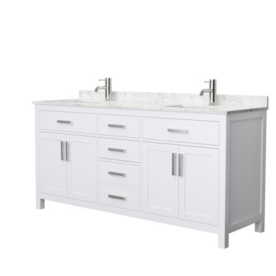 Meuble-lavabo double autoportant avec plateau en marbre de culture 72 po Beckett