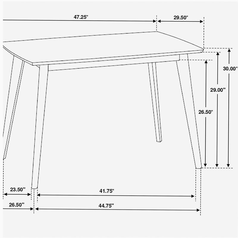 Retro Chestnut Dining Table with Angled Legs, 30"H x 47.25"L x 29.5"W, Brown, Wood