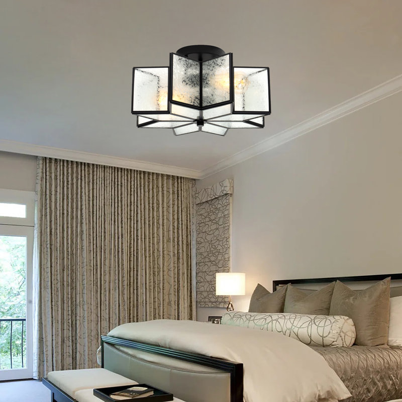 Aireona 2 - Light 41cm Unique/Statement Star Semi Flush Mount Light, Black