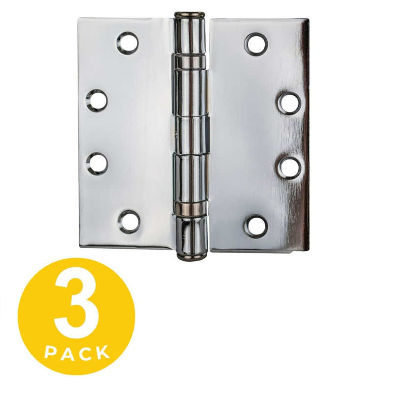 4.5 in. x 4.5 in. Full Mortise Squared Ball Bearing Hinge with Non-Removable Pin - Pack of 3, Brushed Chrome