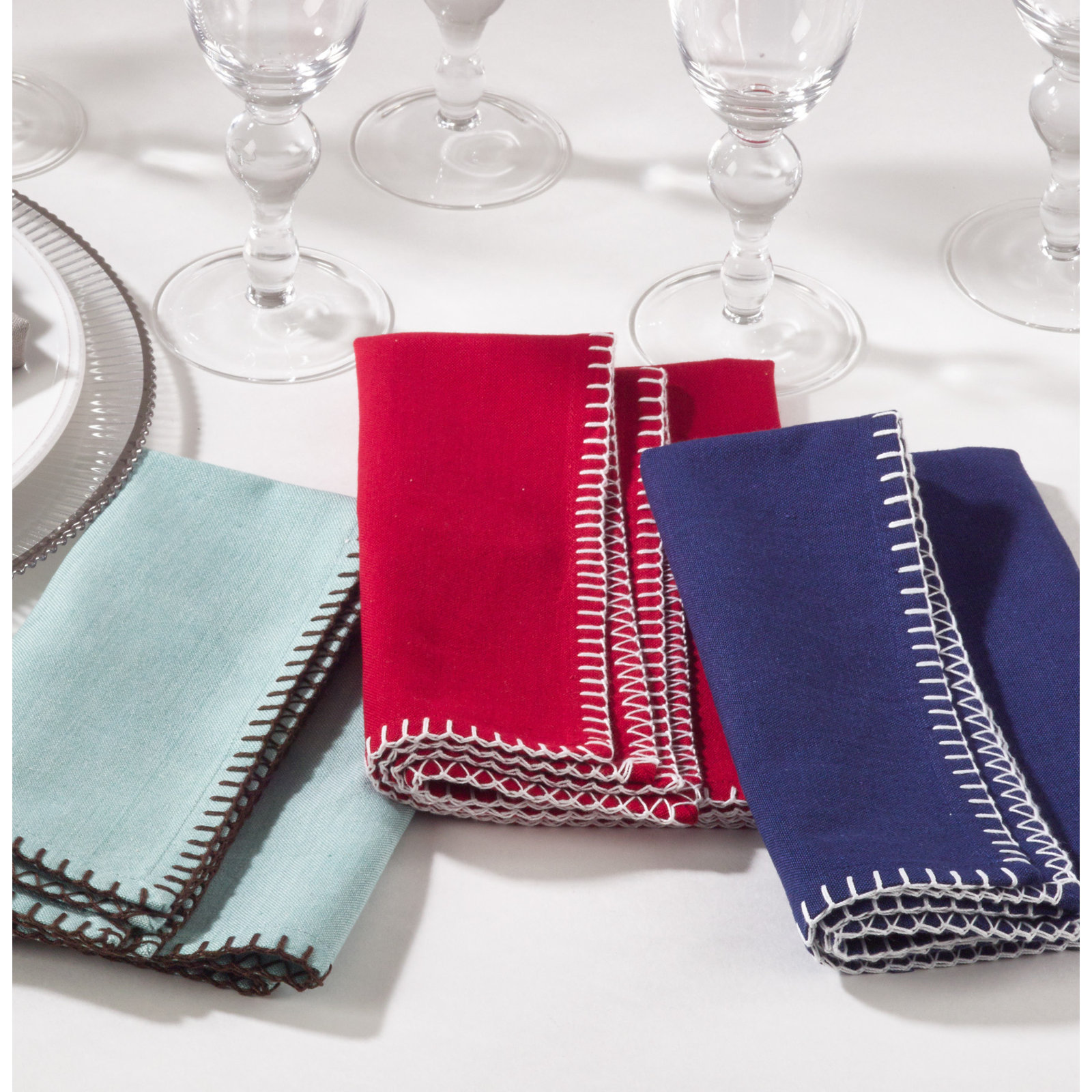 Ivara Whip Stitched Design 20" Cotton Napkin, Red