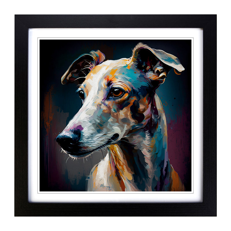 Whippet Palette Knife Painting - Single Picture Frame Print on Wood, Black