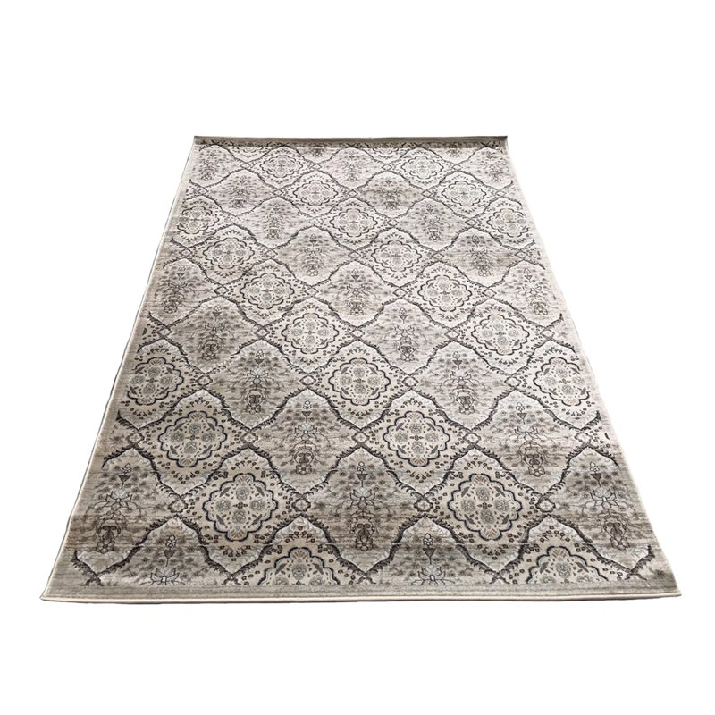 Tapis rétro beige, bleu et soyeux Elguja