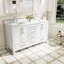 Meuble-lavabo autoportant en bois massif l 60 po x H 35 po avec comptoir en marbre de culture blanc de Carrare et double lavabo en céramique, blanc-1879406221-1879406219