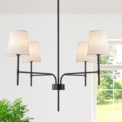 Lustre moderne transitionnel à 4 lumières Agathon avec abat-jour en tissu blanc