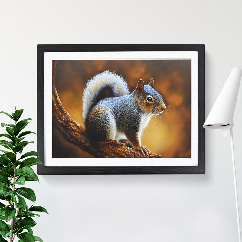 Autumn Squirrel - Single Picture Frame Print, Black Framed, 25cm H x 34cm W x 2cm D