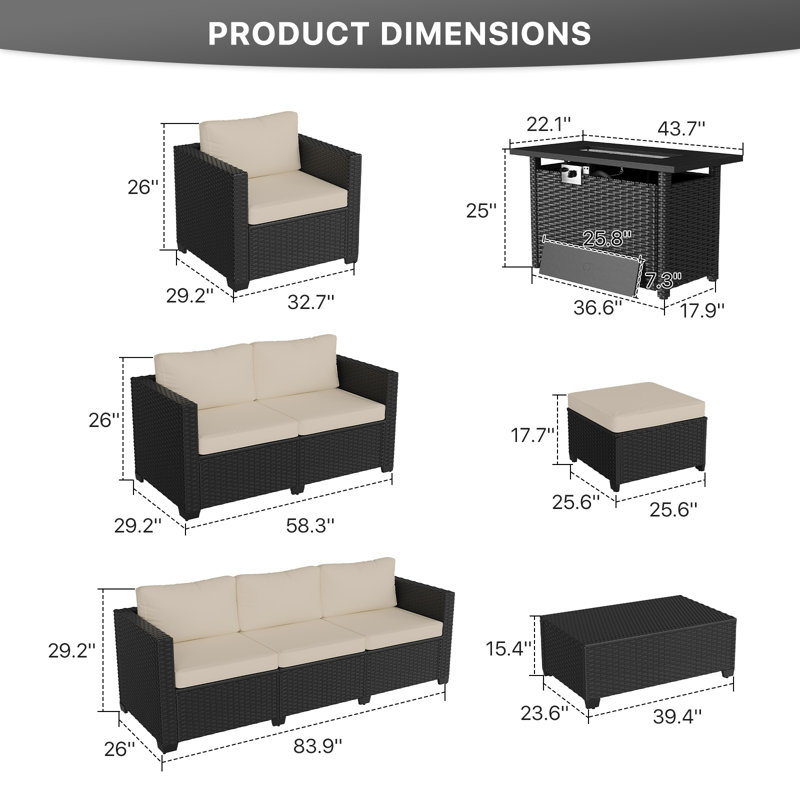 8-Piece Outdoor Wicker Sectional Sofa Set With Fire Pit Table, Ottomans & Storage Table, All-Weather Patio Conversation Set For Backyard, Garden & Poolside