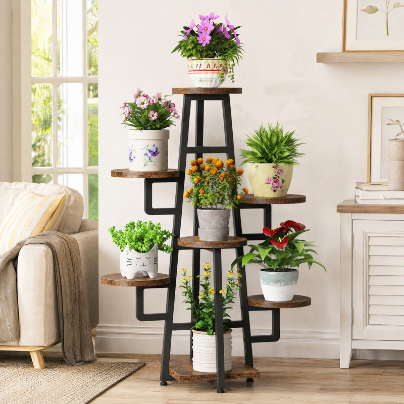 Zoya Plant Stand 7 Tier, 43.3" H x 11.02" W x 9.84" D, Rustic Brown/Black