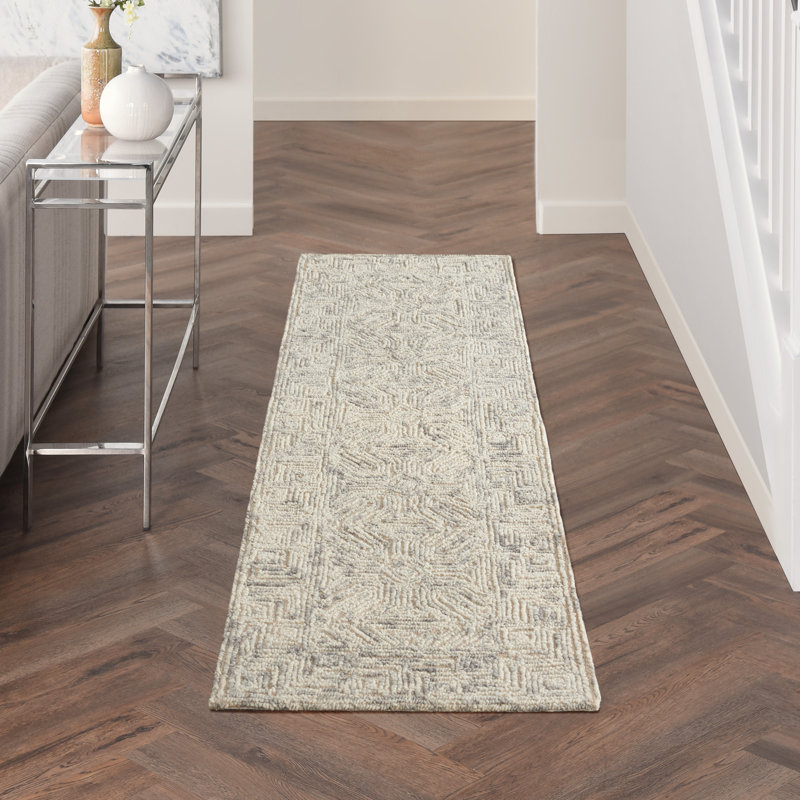 Tapis oriental beige en laine touffeté à la main Patillo, Tapis de couloir 2 pi 3 po x 7 pi 6 po