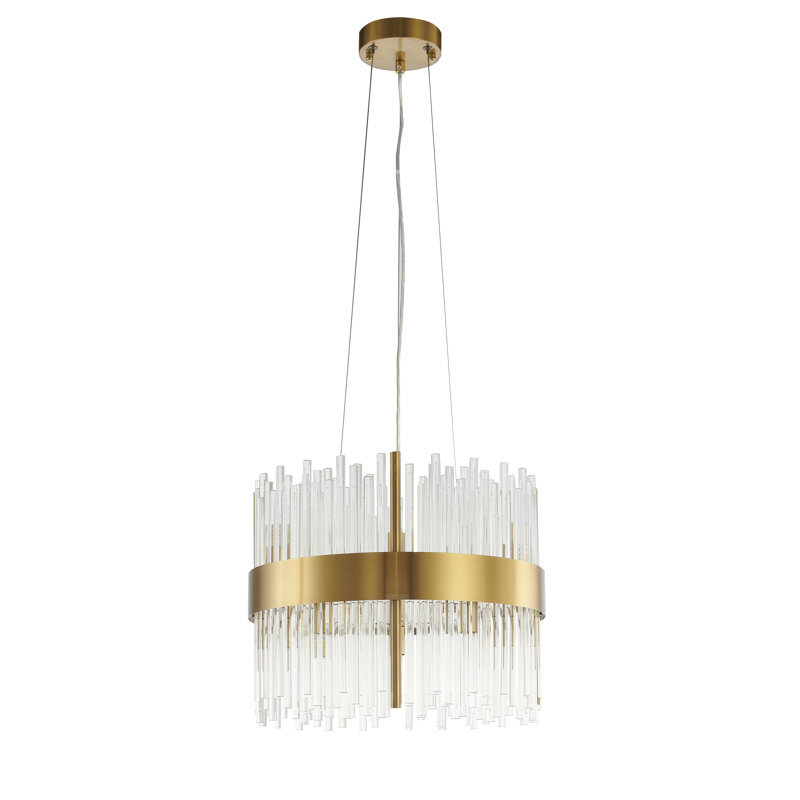 Lustre moderne 10 lumières dorées avec tiges en verre transparent , Or